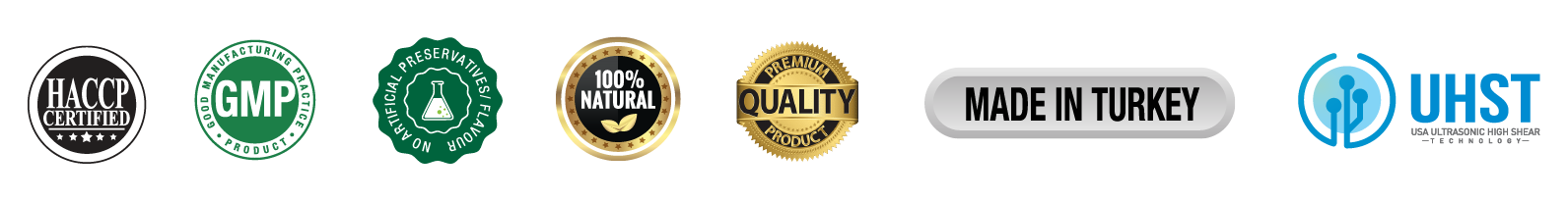 HACCP Certified, GMP, No Artificial Preservatives/Flavour, 100% Natural, Premium Quality, Made in Turkey, USA Ultrasonic High Shear Technology
